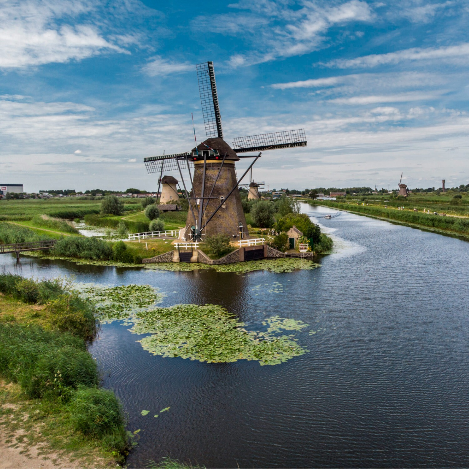 Een uitzicht vanuit de lucht op Kinderdijk